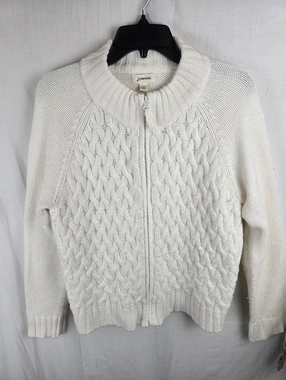 St.John's Bay Cable Knit Cream Full-Zip Sweater Jacket Sz XL